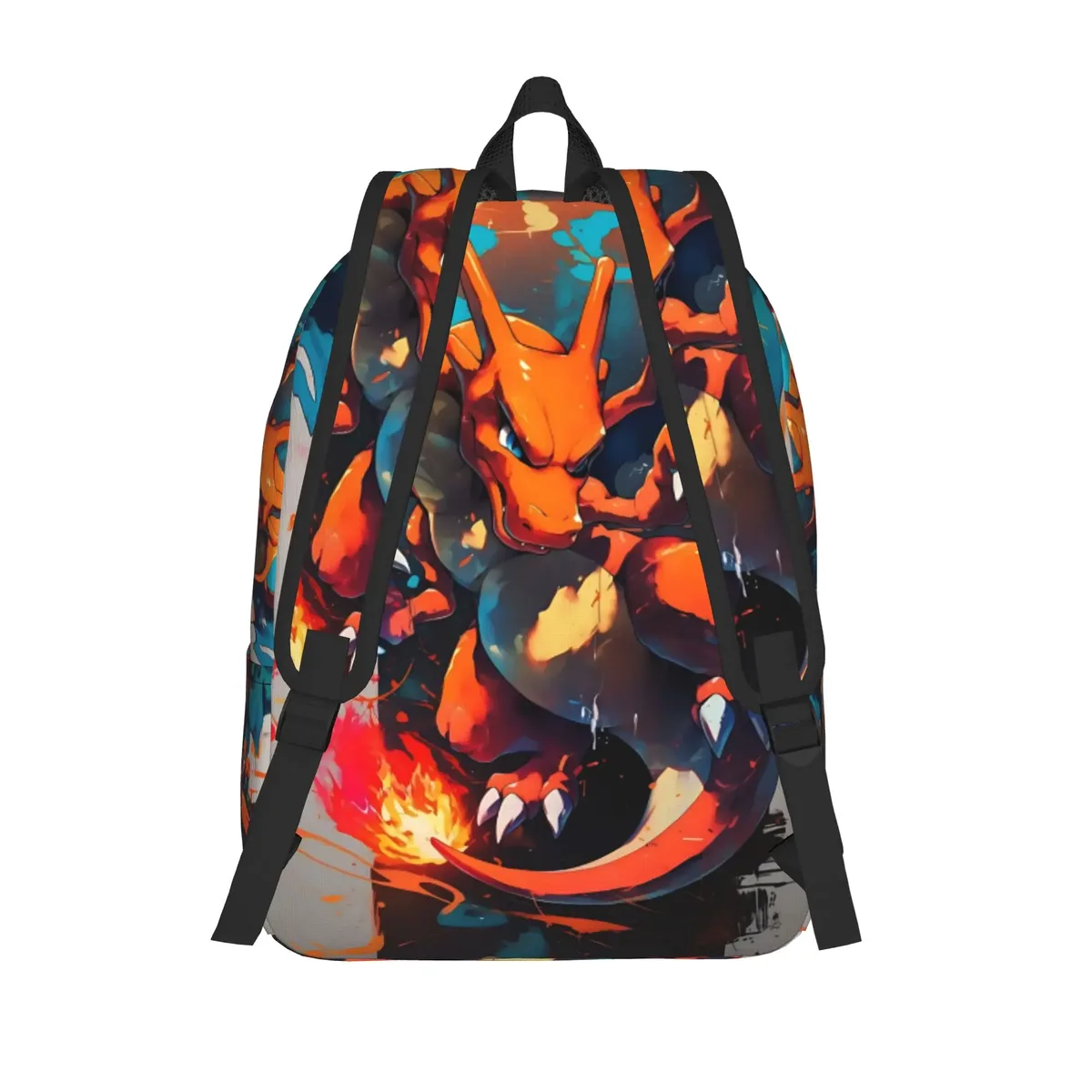 sac à dos à thème pokemon charizard fire blast, design harajuku, pour le travail et le bureau, fermeture à glissière