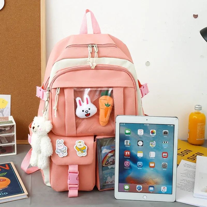 sac à dos d'école kawaii pour enfants, cartable pour femme, sacs d'école pour adolescentes, ensembles de 4 pièces, 138