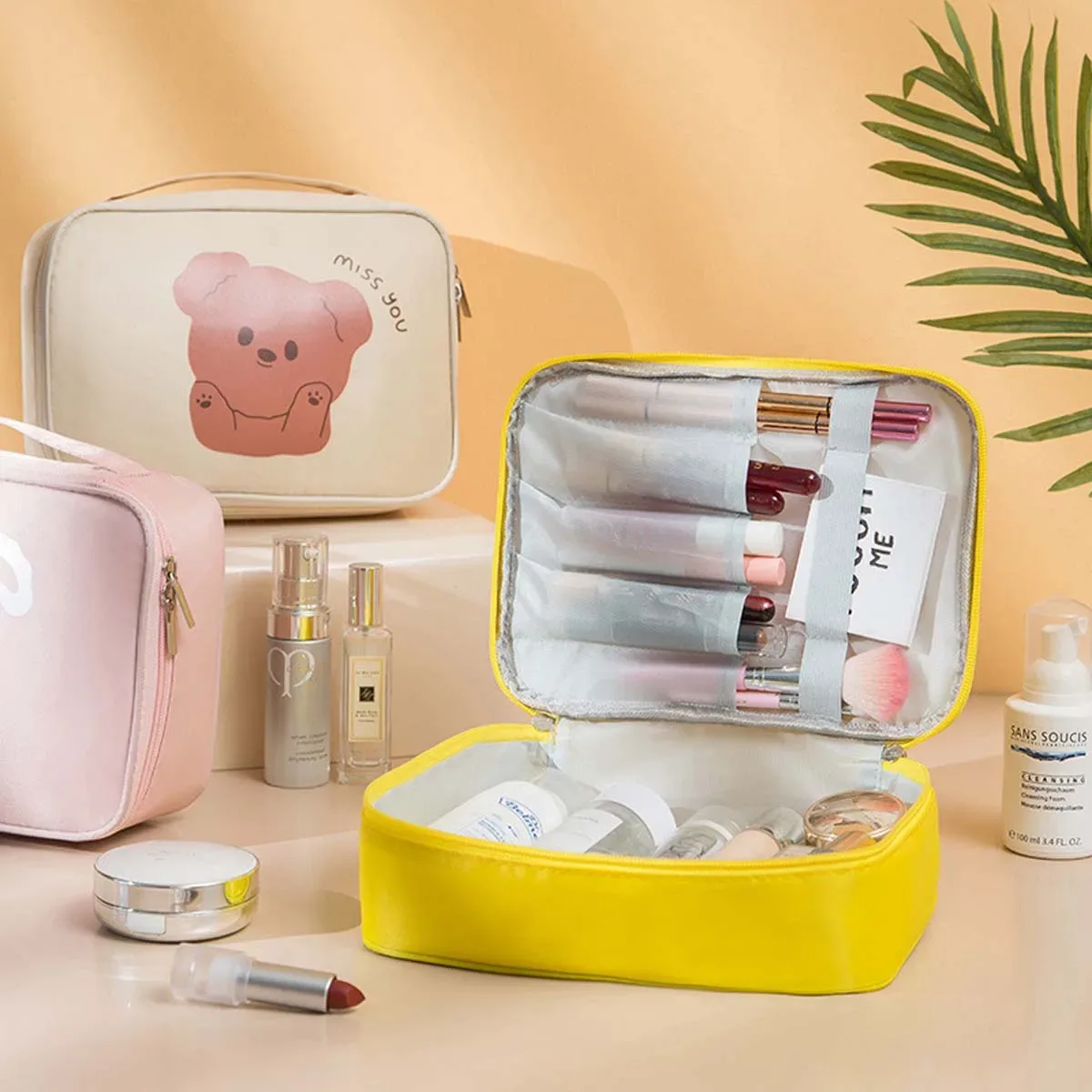 Sac de rangement étanche de dessin animé mignon, trousse de maquillage de cosmétiques de voyage, trousse de toilette paresseuse, sac de rangement de niveau d'apparence élevé, vente en gros