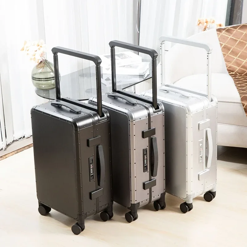 valise de voyage en aluminium avec poignée large, grande taille 24 pouces, valise en métal avec serrure tsa, bagage à main 20 pouces