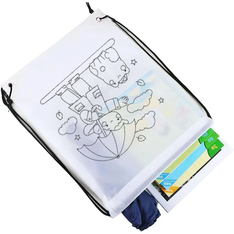 2 à 12 sacs à dos à cordon de serrage avec motifs à colorier, sacs de rangement non tissés pour étudiants, fournitures éducatives, sacs de rangement pour livres de tutoriels tmz
