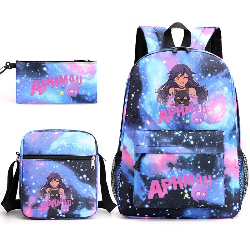 aphmau sac à dos sac d'école trousse à crayons sac à bandoulière ensemble de trois pièces jeu de mode dessin animé aphmau aaron imprimer cartable pour enfants