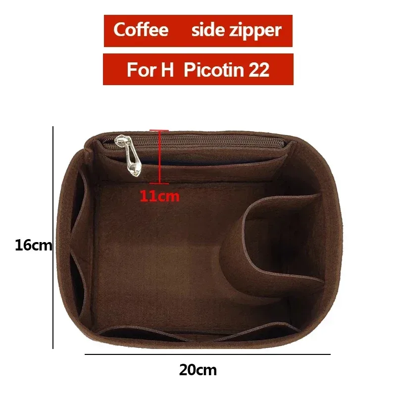organisateur insérer sac de rangement intérieur feutre sac à main shaper stockage cosmétique insérer sac à main avec fermeture éclair adapté pour h picotin 18 22