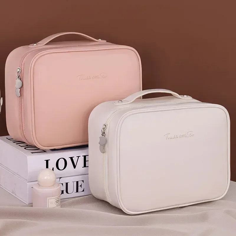 sac de maquillage portable pour femmes, trousse de beauté de voyage avec compartiment pour pinceaux, grande capacité, sac de rangement imperméable pour soins de la peau