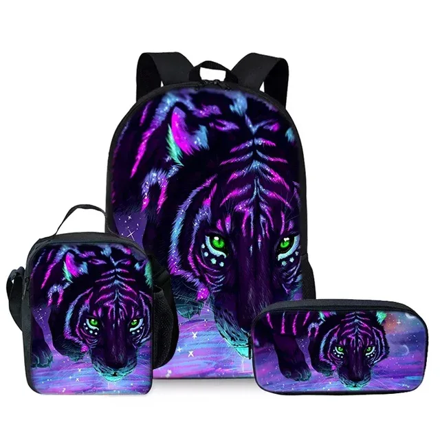 ensemble de sacs à dos trois pièces anime tiger pour garçons et filles, meilleurs cadeaux, sac à dos d'école de dessin animé 3d pour enfants