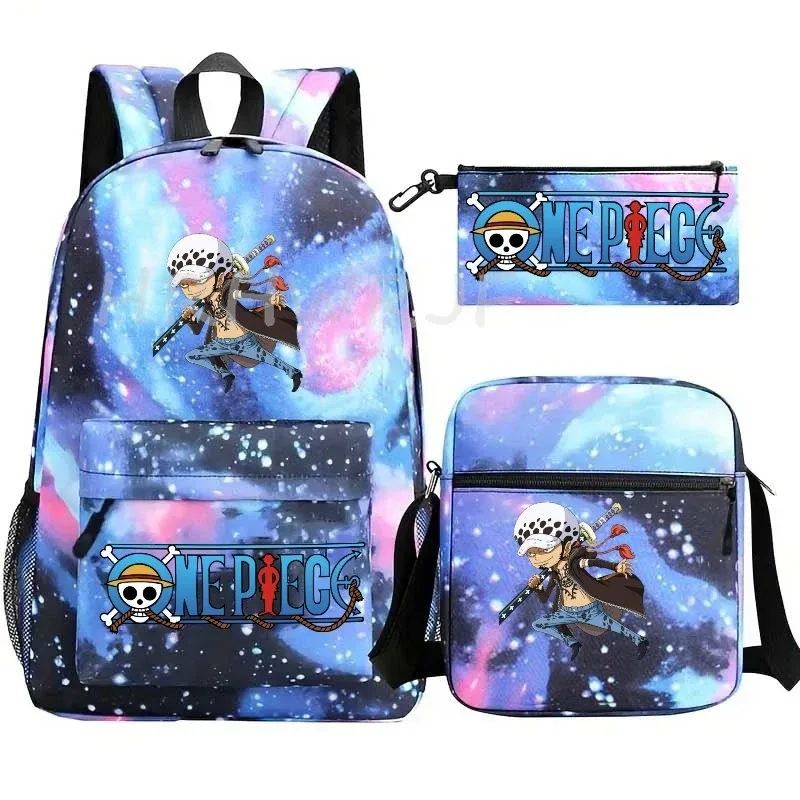 sac à dos anime one piece monkey d. luffy, grande capacité, décontracté, pour étudiants, sac d'école, 3 pièces, léger, pour femmes et hommes, voyage, mochilas décontractées