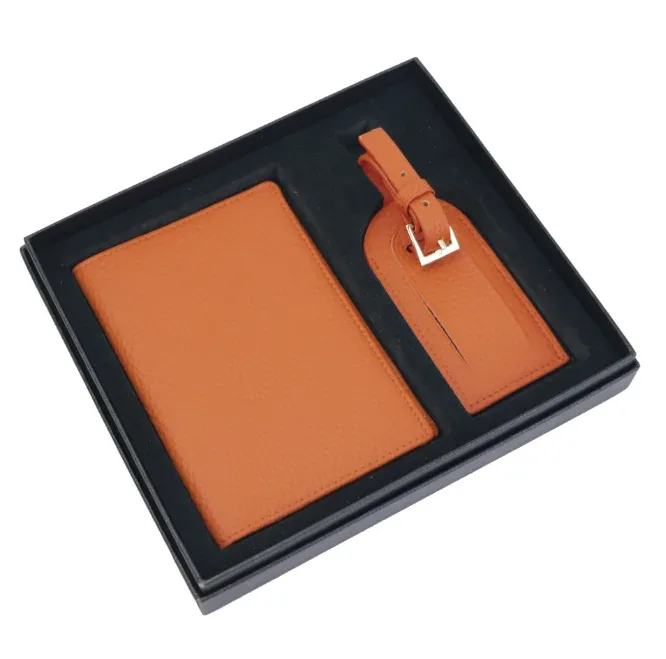 pebble style top layer of cowhide simple portable passport holder travel passport clip anti loss luggage tag gift box packaging