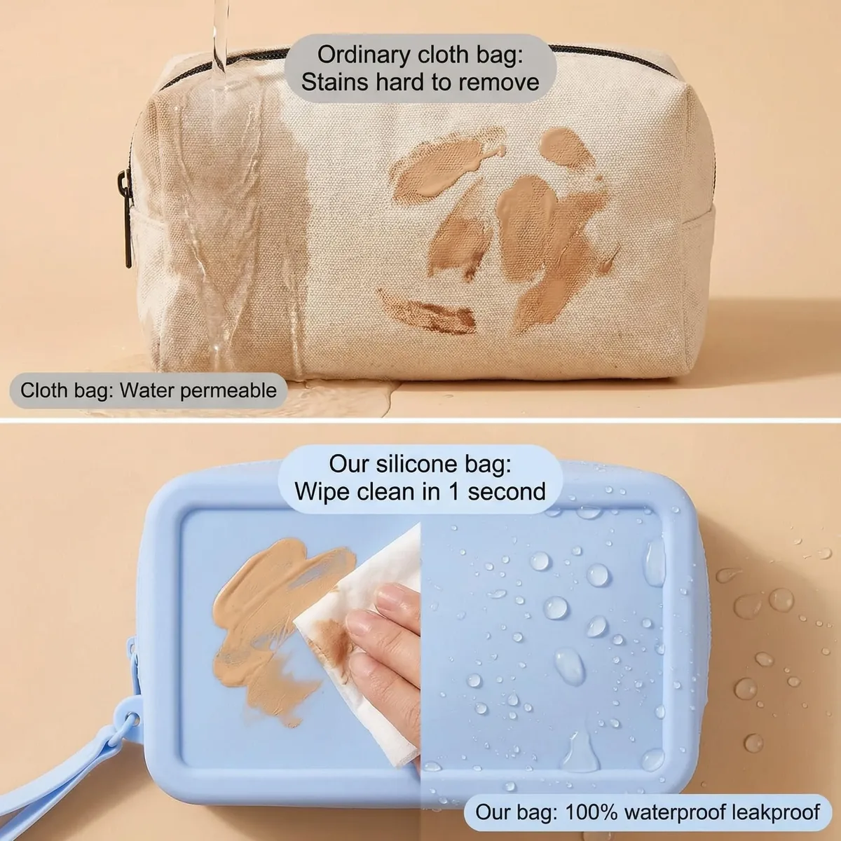 pochette de maquillage de voyage en silicone, résistante à l'usure, facile à nettoyer, trousse de toilette, organisateur portable, utilisation quotidienne, cadeau pour femmes voyageuses