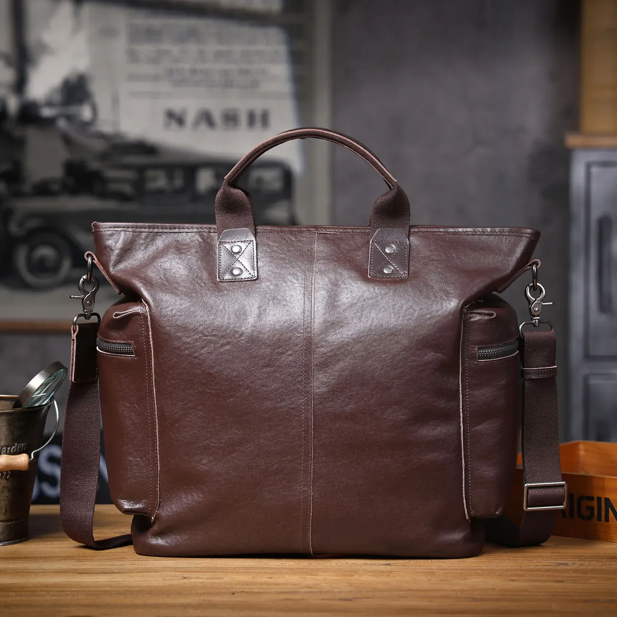 brifecase – sacs pour ordinateur portable en cuir véritable pour hommes, 15 pouces, sac à main simple en cuir de vache tanné végétal, style décontracté à la mode