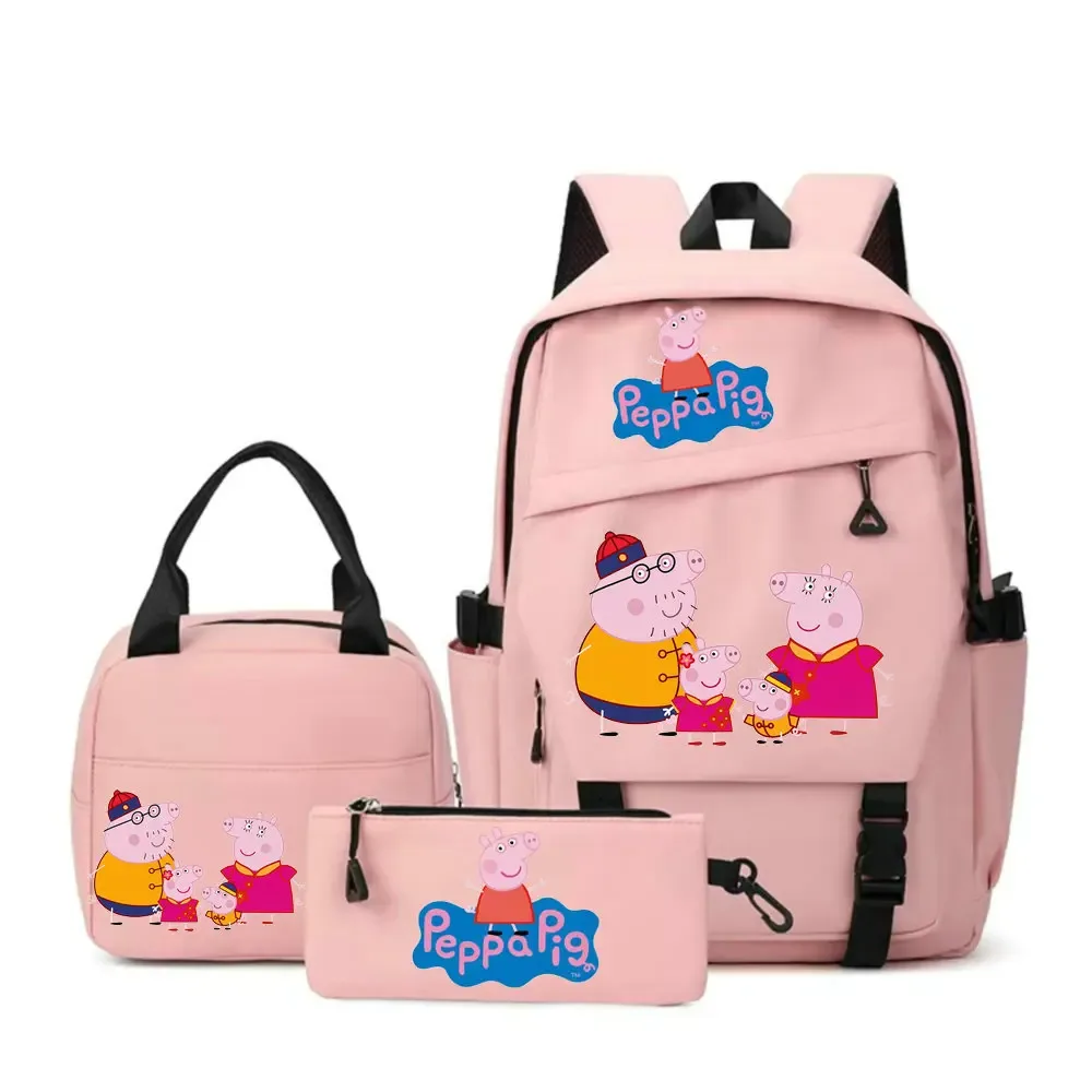Sacs à dos Peppa Pig avec sacs à lunch, sacs d'école pour étudiants et adolescents, sacs à dos légers pour femmes, sac de voyage décontracté