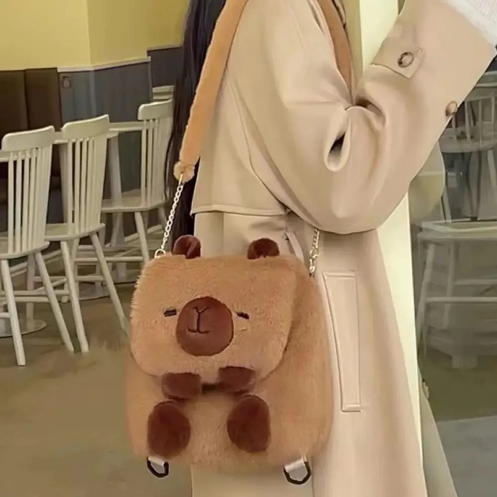 peluche dessin animé capybara poupée sac à dos simplicité motif animal sac campus sac à bandoulière poilu capybara sac à rabat dame sac à bandoulière