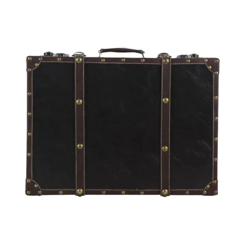 coffre de voyage vintage en cuir avec accents en bois, valise de rangement, boîte à bagages décorative antique pour la maison, coffret de luxe pour cadeau de mariage