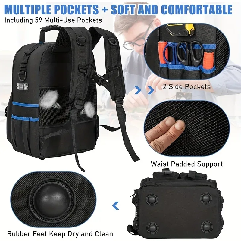 sac à dos multifonctionnel en tissu oxford résistant à l'usure, avec compartiment rembourré amovible pour outils électriques, sac à dos imperméable pour travaux en extérieur