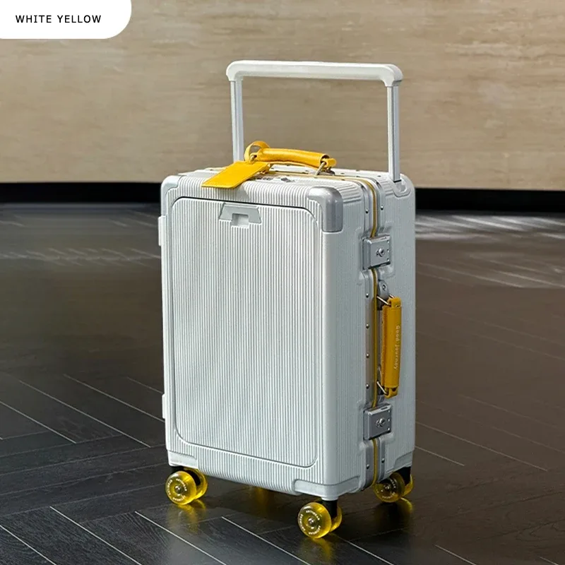 bagage à ouverture frontale, valise à cadre en aluminium pour pc de haute qualité, bagage de voyage à poignée large avec port de chargeur usb pour ordinateur portable
