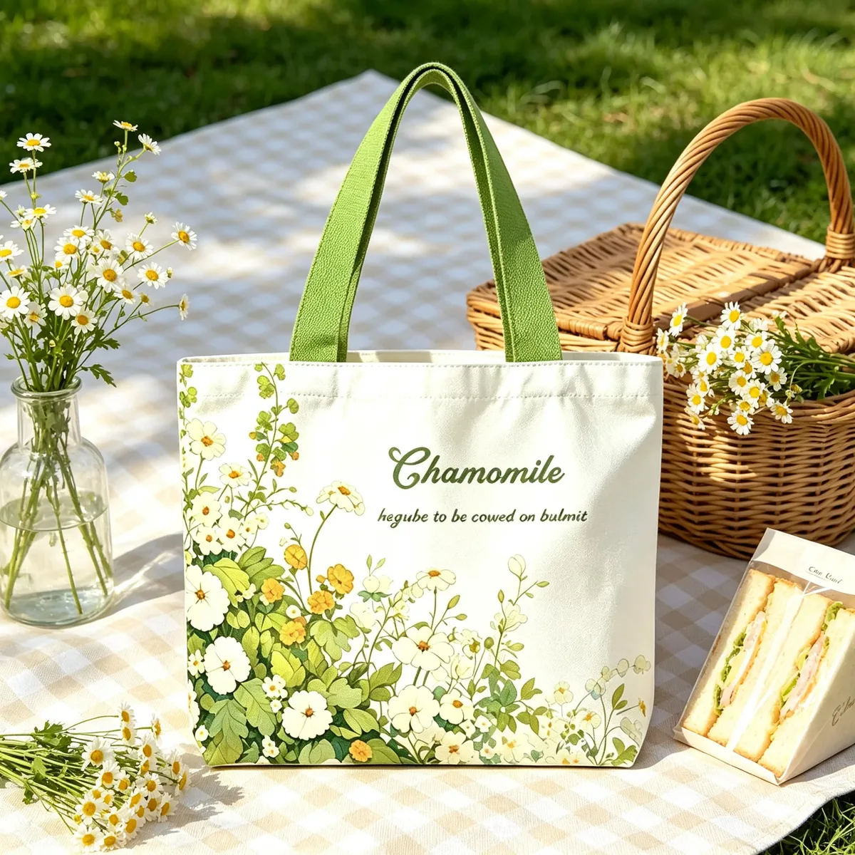 sac fourre-tout en toile vintage à motif floral de camomille, sac à main esthétique à imprimé de fleurs sauvages, sac fourre-tout bohème botanique pour le shopping quotidien et le travail