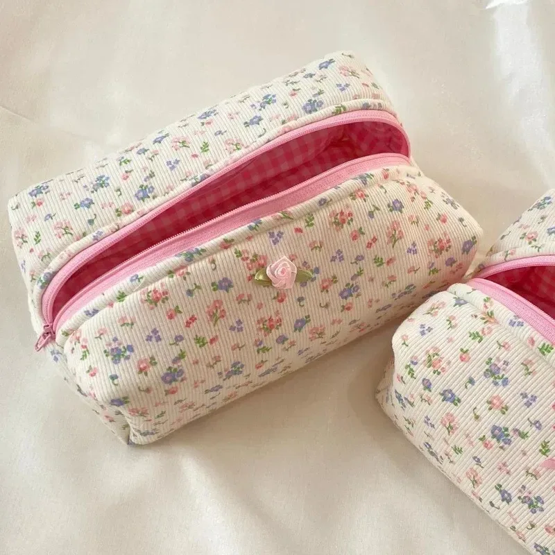 sac de rangement pour rouge à lèvres floral, trousse de maquillage, sac portable, grande capacité, câble pour écouteurs, élégant, simplicité, doux, mode ins, 1 pièce