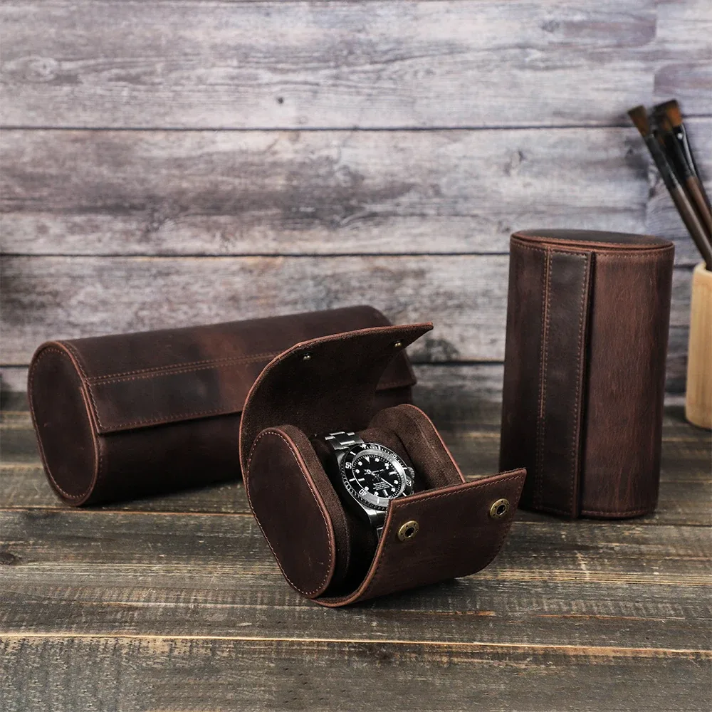 rouleau de montre vintage de luxe, étui de voyage en cuir véritable, boîte d'exposition faite à la main, 1/2/3/6/8 fentes, pochette de rangement de bijoux pour montres-bracelets