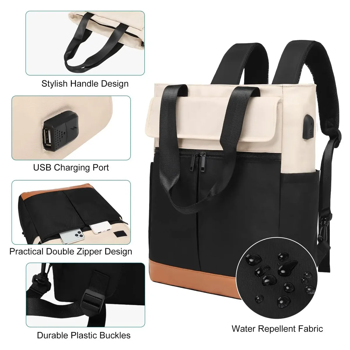 Sac à dos étanche pour femme, ordinateur portable, grande capacité, sacs initiés, chargement USB, sac à dos d'affaires, cartable pour femme, sac de voyage