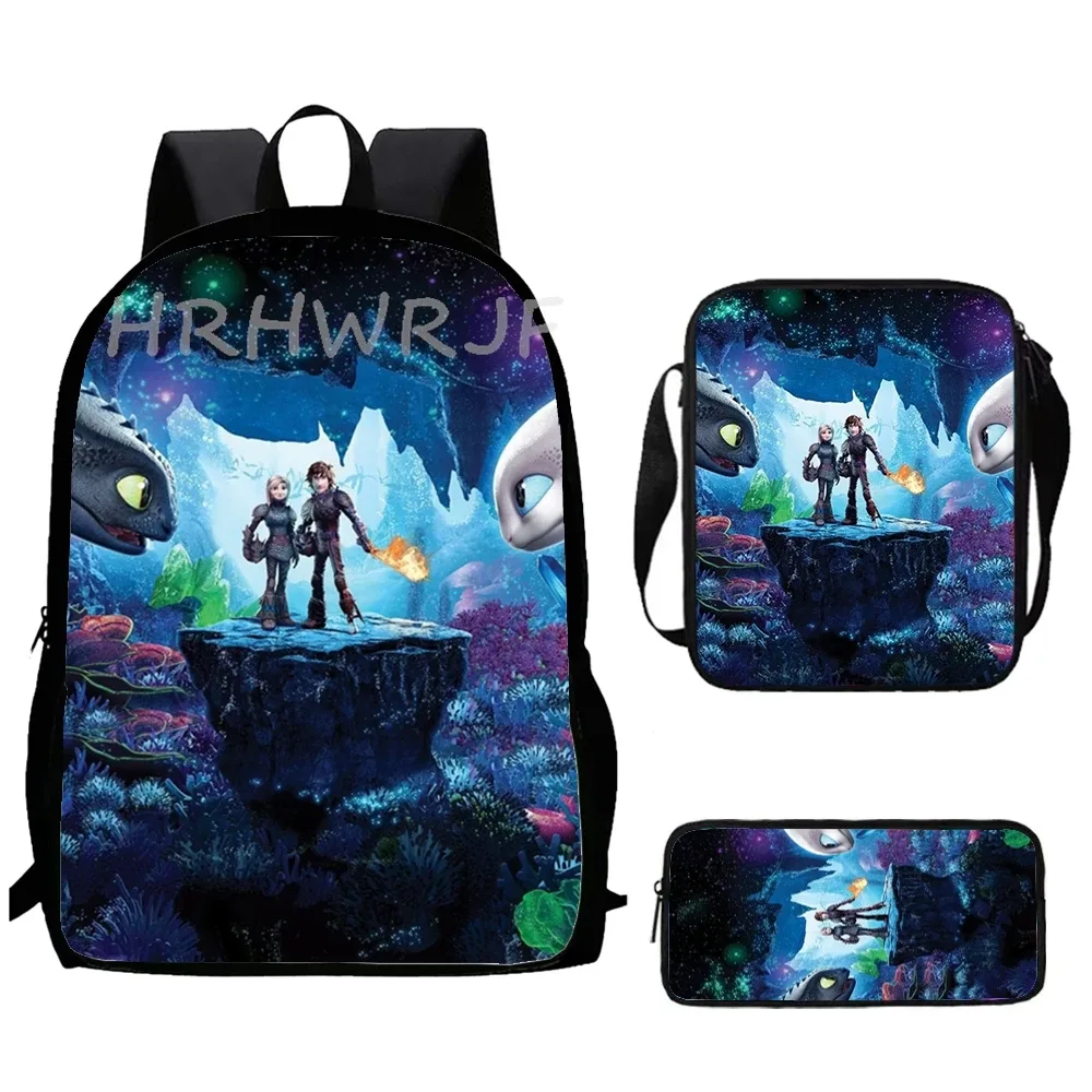 sacs d'école « comment dresser votre dragon » avec sacs à bandoulière, 3 pièces, sacs à dos de dessin animé pour garçons et filles, sacs à dos pour enfants, sacs à dos pour l'école primaire, mochilas