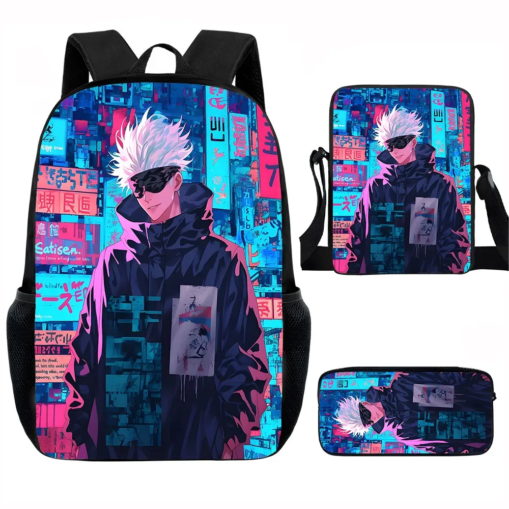 j-jujutsu kaisen 3 pièces ensemble sac à dos 40 cm/15.7 pouces sacs d'école sac à bandoulière trousse à crayons sac de livre d'ordinateur pour garçons filles meilleur cadeau