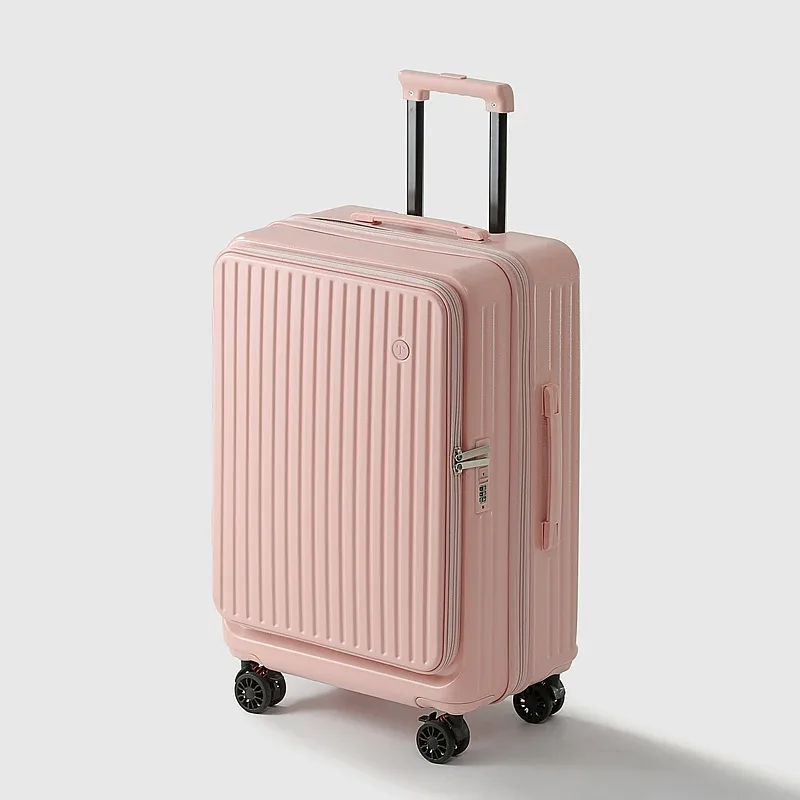 valise multifonctionnelle extensible à ouverture frontale avec porte-gobelet, crochet, frein, roues silencieuses et serrure à combinaison