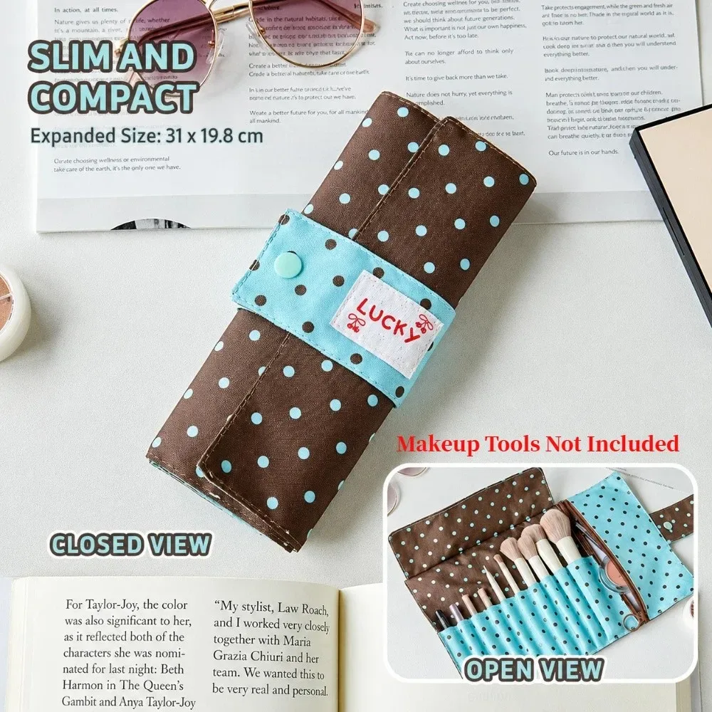 sac de rangement élégant pour pinceaux de maquillage à pois, sac à outils de maquillage multifonctionnel en toile, sac de maquillage portable à 10 compartiments, multifonctionnel