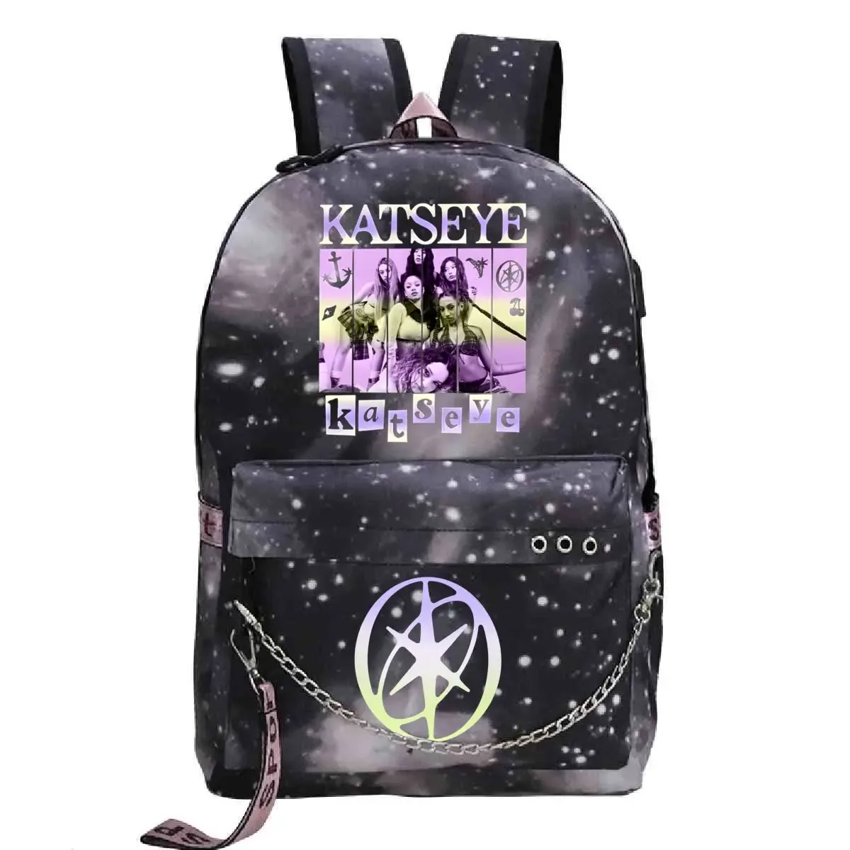 sac à dos usb katseye pop girl group pour femme, esthétique coréenne ulzzang, avec chaîne et fermeture éclair, idéal pour l'école et les adolescents