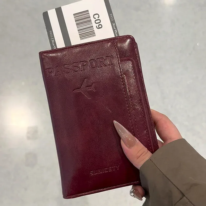 porte-passeport en cuir pour homme et femme, avec blocage rfid, portefeuille de voyage, étui pour passeport avec porte-stylo, emplacements pour deux cartes sim