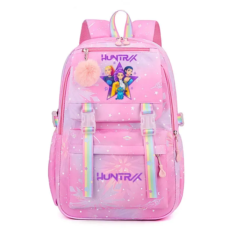 sacs à dos k-pop demon hunters, imprimés aux couleurs vives, en nylon, simples, grande capacité, pour l'école, avec boucle, pour ordinateur portable, pour adolescents