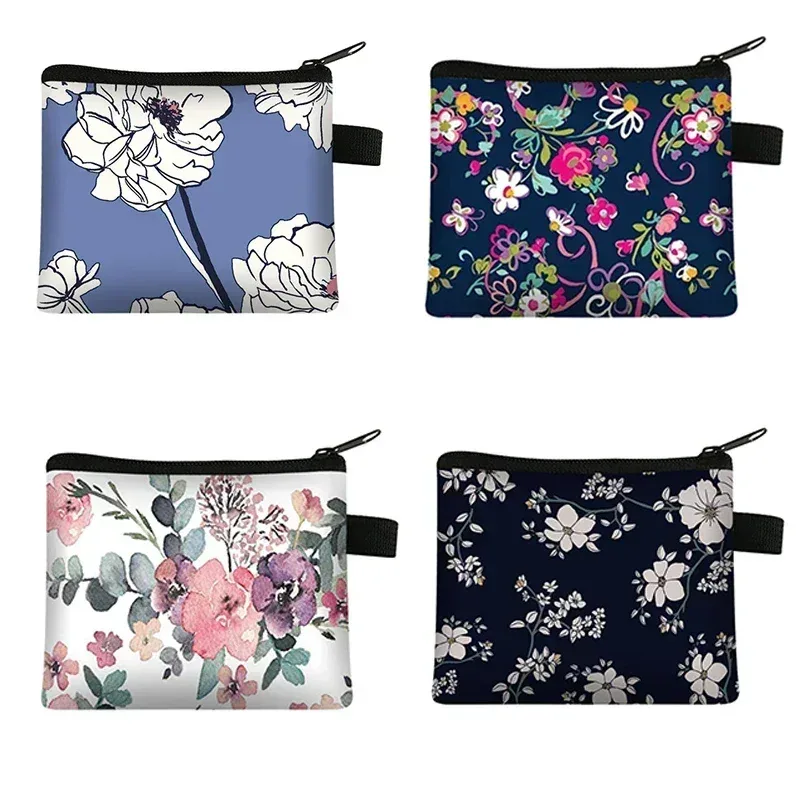 Petit sac à cosmétiques imprimé Floral pour filles et femmes, sac de rangement pour serviettes hygiéniques, sac de rangement pour pièces de monnaie, carte, argent, écouteurs, porte-rouge à lèvres, pochette