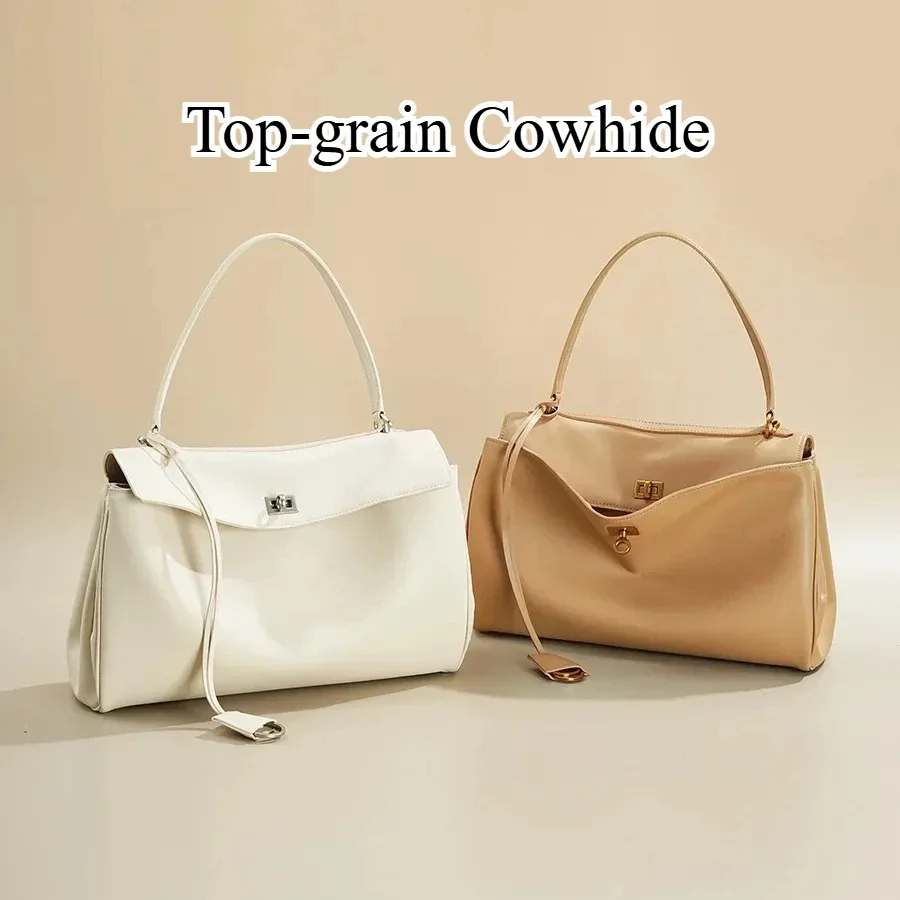 Sac fourre-tout en cuir véritable avec fermeture à boucle, sac à bandoulière grande capacité, sac à main de créateur, sac bandoulière pour femme
