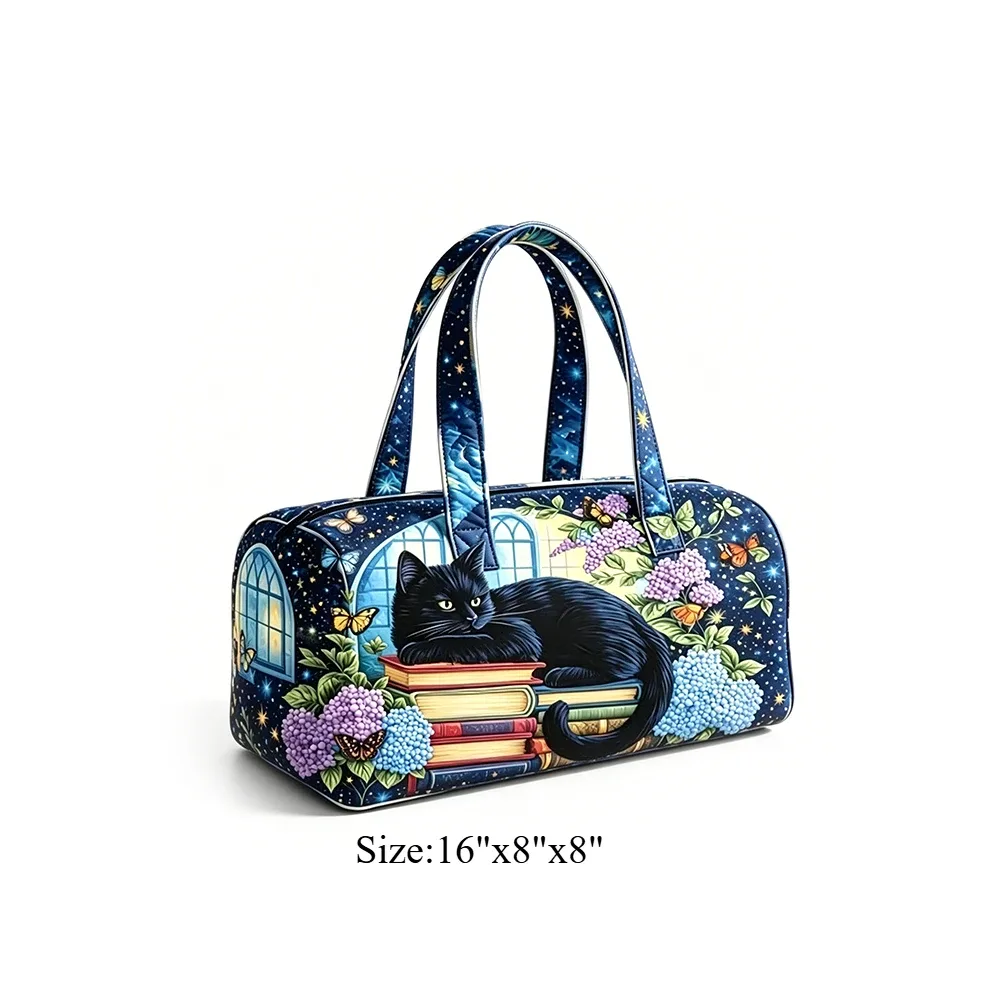 sac de voyage matelassé imprimé chat et vache pour homme et femme, sac de transport pour la nuit, sac de sport, sac de voyage pour les vacances, sac de voyage pour les séjours d'une nuit, cadeau pour les amateurs de livres
