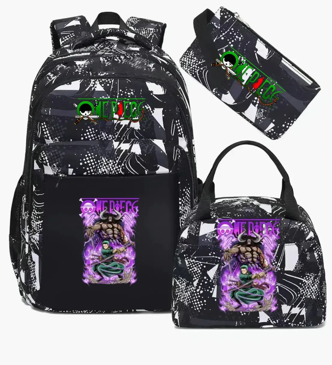 sac à dos one piece 3 pièces camouflage pour adolescents, sacs d'école pour ordinateur portable, sacs de voyage pour collégiens/lycéens, mochilas