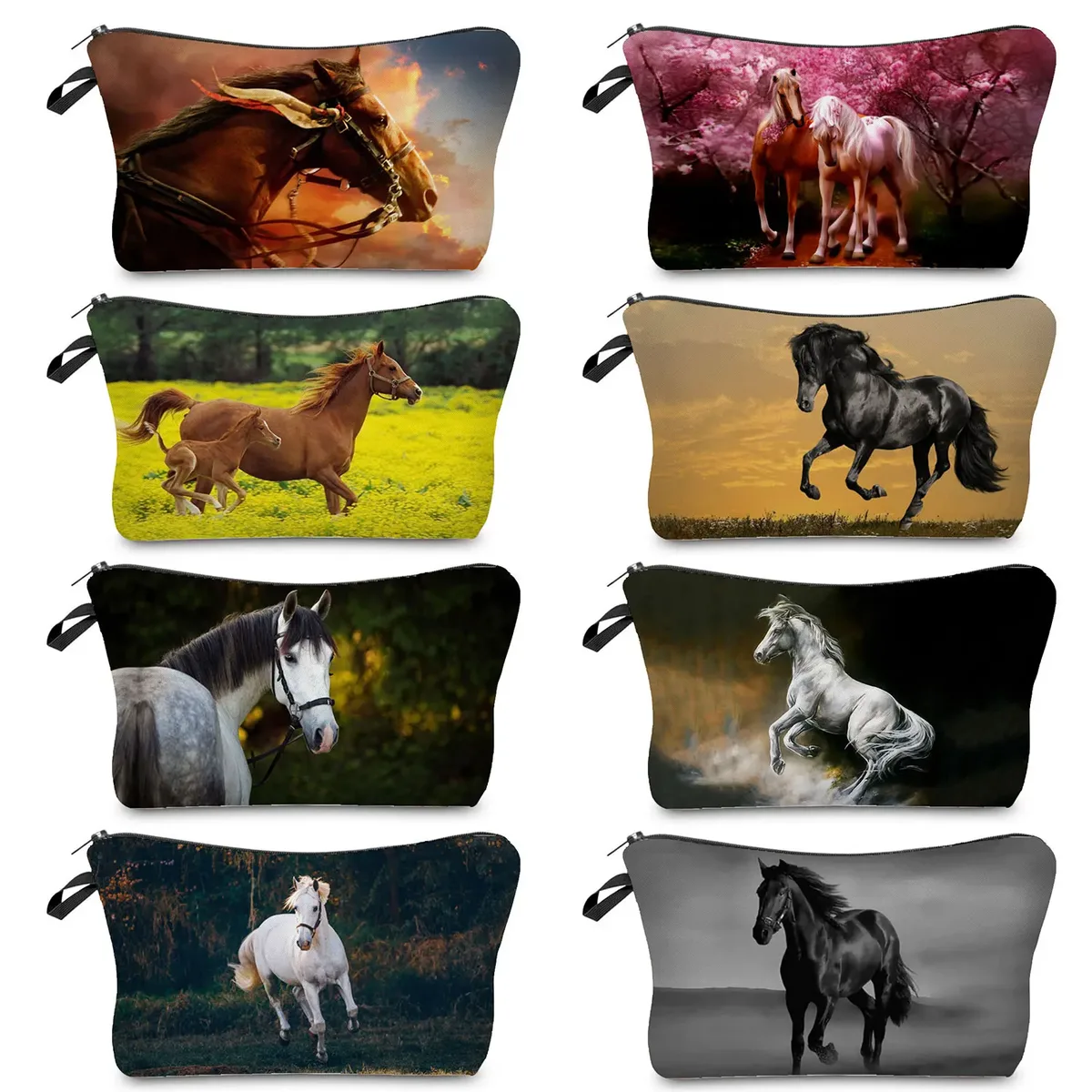 sacs de maquillage imprimés cheval pour femmes, sac à cosmétiques décontracté pour filles, mini trousse de toi