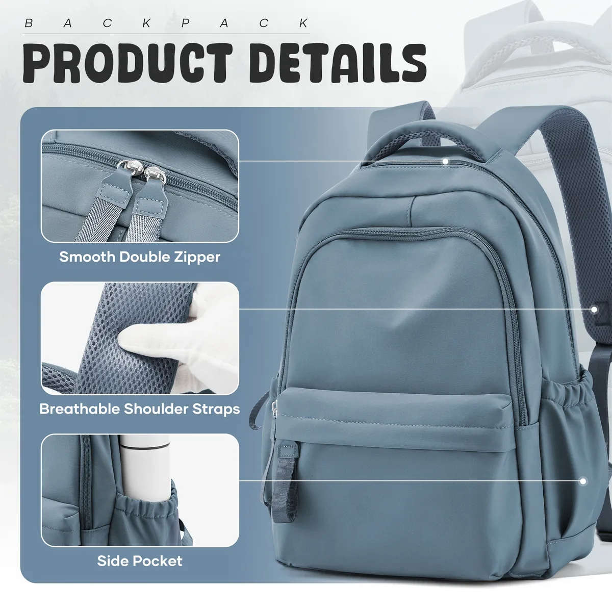 sac à dos scolaire, sac à dos décontracté et tendance, sac à dos pour ordinateur portable, sac d'école simple à grande capacité avec fermeture éclair pour filles et garçons