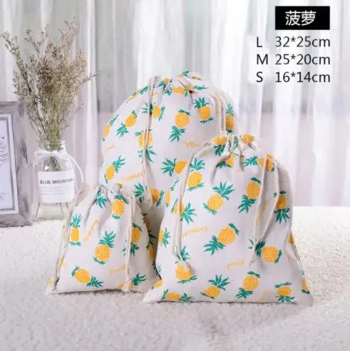 pochette en tissu de coton et de lin, sac à cordon, imprimé de fruits mignons, sac de rangement de chaussures en tissu de voyage pour enfants, étui de maquillage, sac cadeau de noël