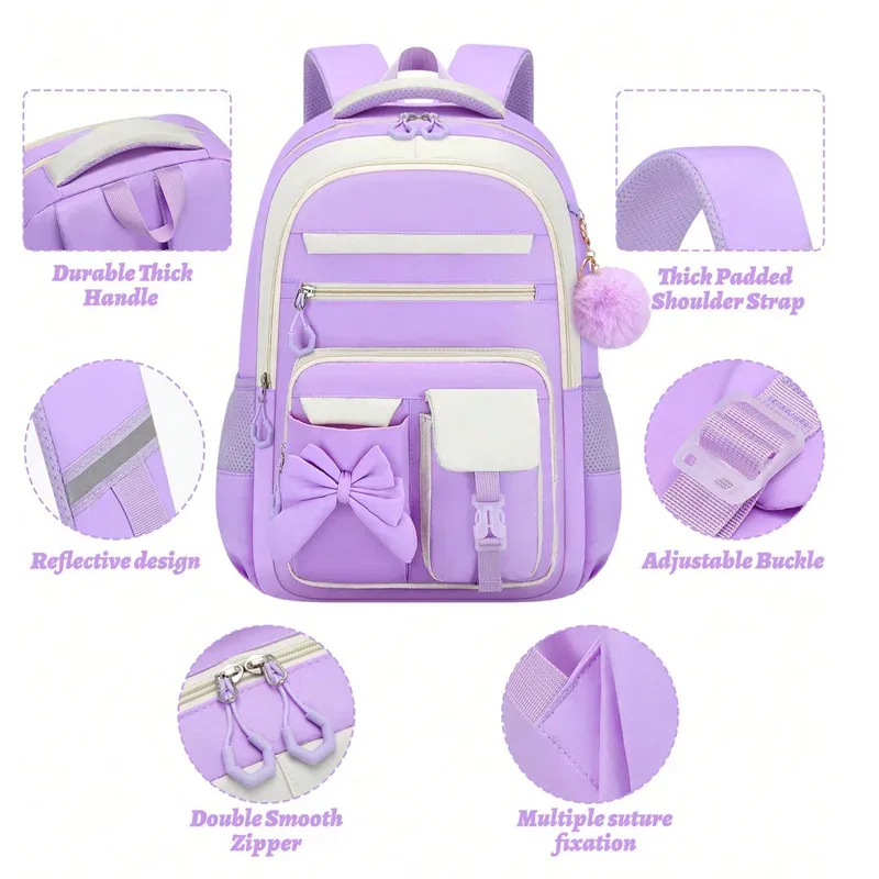 ensemble de 3 sacs à dos scolaires élémentaires grande capacité mignons pour jeunes filles du collège avec trousse et boîte à lunch