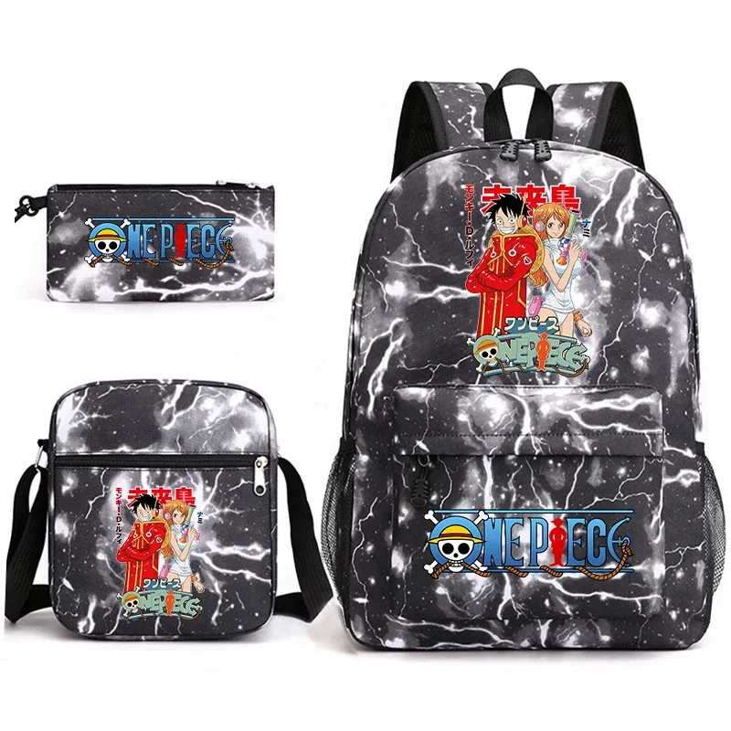 ensemble de sacs à dos d'école imprimés one piece luffy, 3 en 1, sac à bandoulière, trousse à crayons pour garçons, filles, enfants