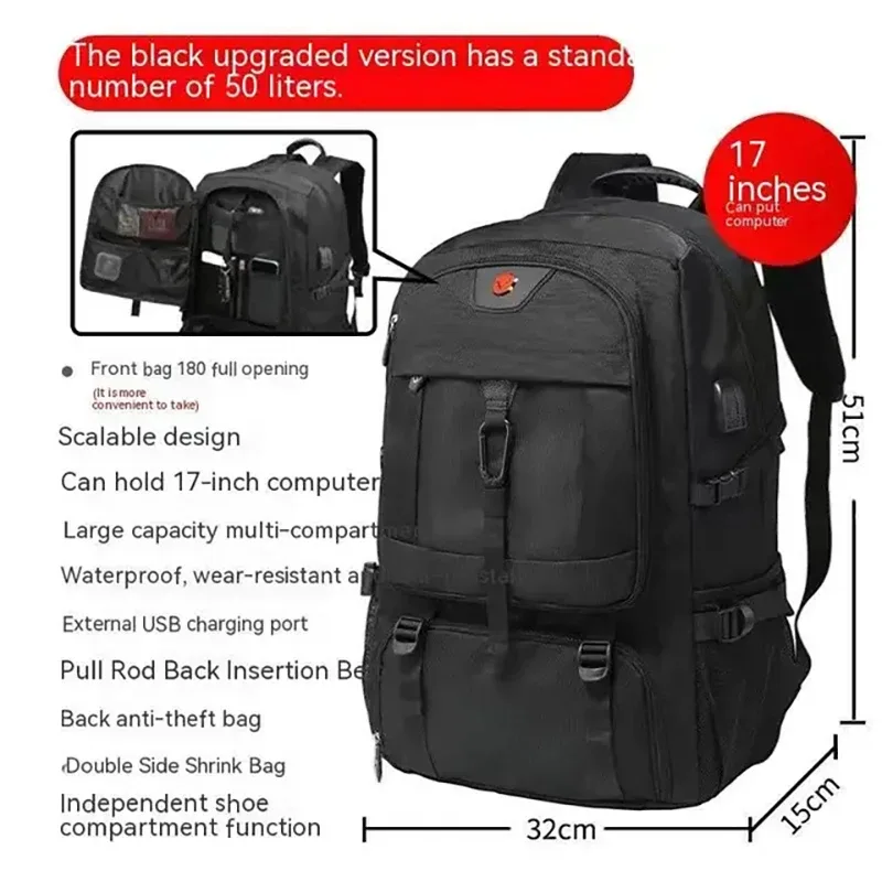 grand sac à dos de voyage étanche pour homme, compartiment à chaussures séparé, sac à dos d'affaires, sports de plein air, sacs à dos de rangement pour homme, 50l, 80l