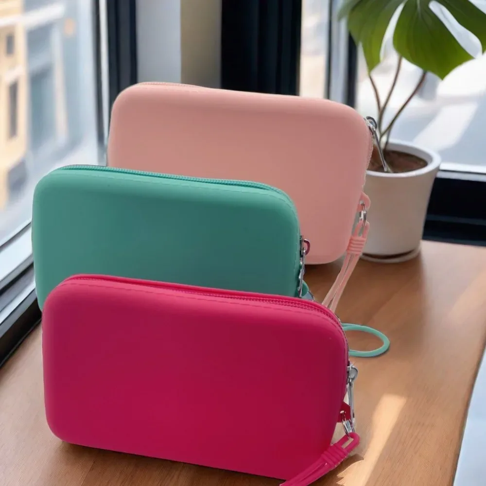 sac à cosmétiques rectangulaire en silicone, porte-monnaie de couleur unie de grande capacité, sac pour petits articles, sac pour écouteurs, sac de rangement pour rouge à lèvres pour femmes
