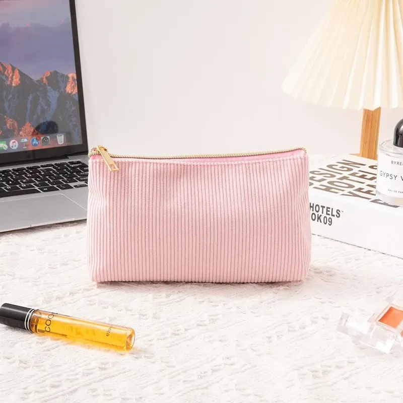nouveau sac à cosmétiques en velours côtelé pour femmes, trousse de maquillage de grande capacité, trousse à pinceaux de maquillage, organisateur de voyage, trousse de toilette, trousse à crayons pour étudiants