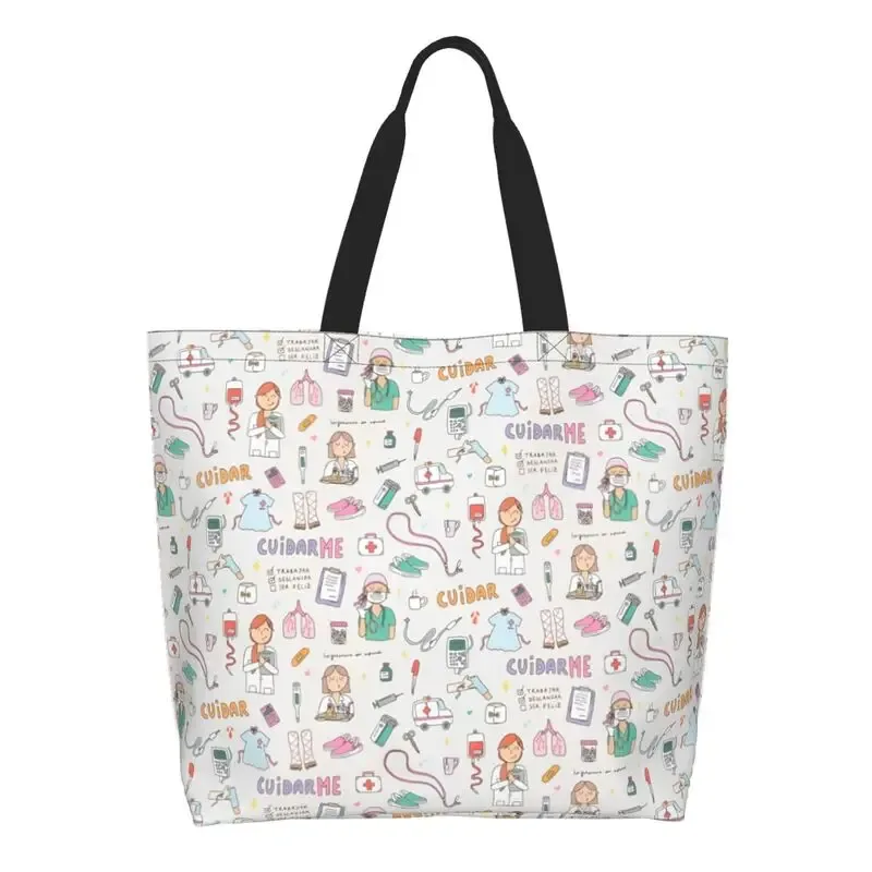 dessin animé médecin infirmière enfermera en apuros sacs d'épicerie grande capacité esthétique merch pour femme rue sac à bandoulière