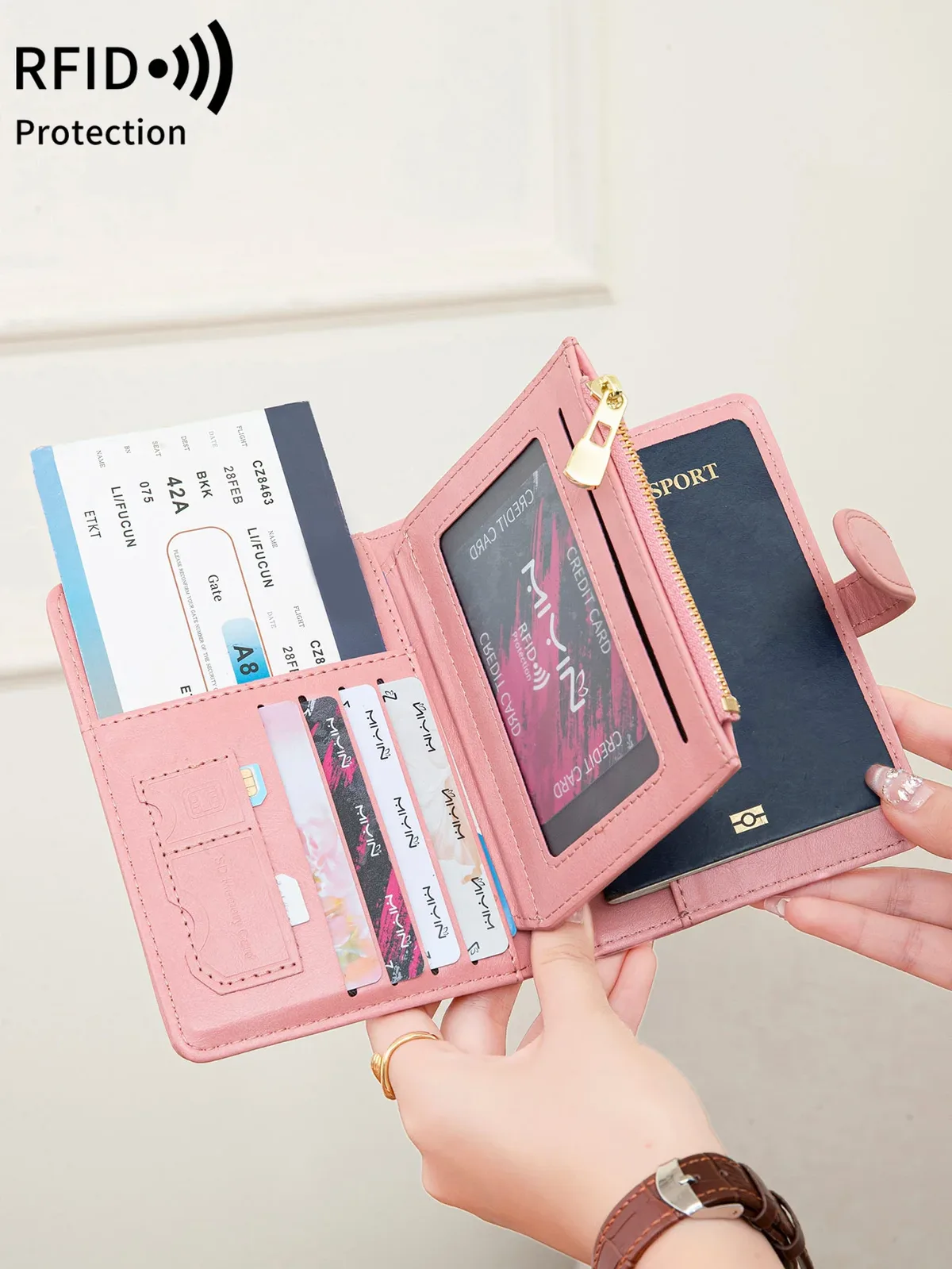 Porte-passeport à motif avion, multifonctionnel, pour carte d'identité, carte bancaire, RFID, avec clip, en cuir PU, accessoires de voyage