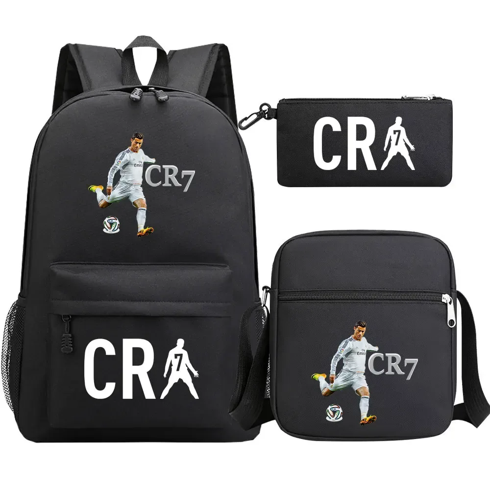 football cr7 cosplay sacs d'école sac à dos scolaire ordinateur portable adolescent garçons filles cartables 3 pièces/ensemble