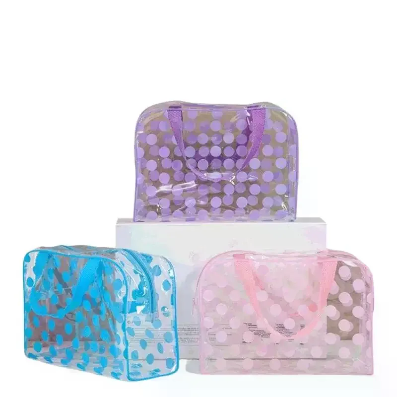 sac à cosmétiques transparent à pois en pvc, sac de maquillage portable étanche, trousse de toilette pour femmes, organisateur de rangement de voyage