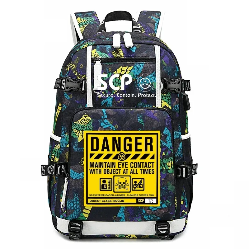 scp secure contain protect sac à dos pour fille et garçon, cartable, grande capacité, sac pour ordinateur portable, étanche, multifonction, chargement usb