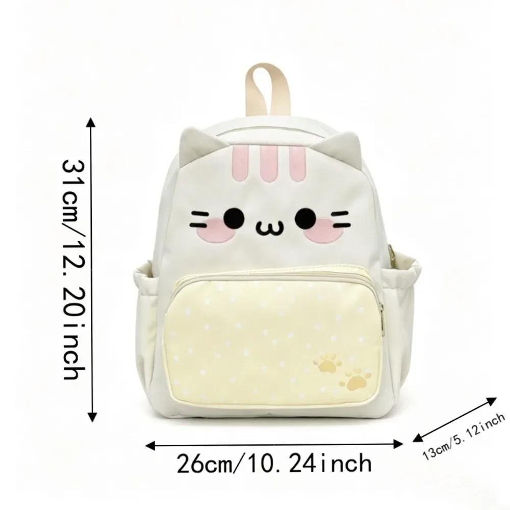sac à dos pour chat de style japonais, grande capacité, design avec oreilles 3d, sac à dos kawaii, tons pastels, léger, motif à pois.