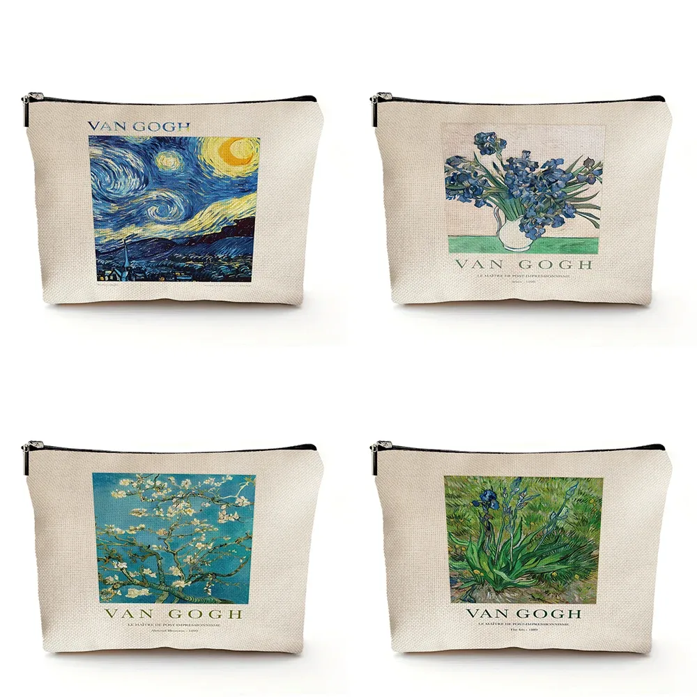 vincent van gogh femmes sac cosmétique nuit étoilée double impression dame sacs de maquillage de mariage fille voyage sac à main organisateur portefeuille