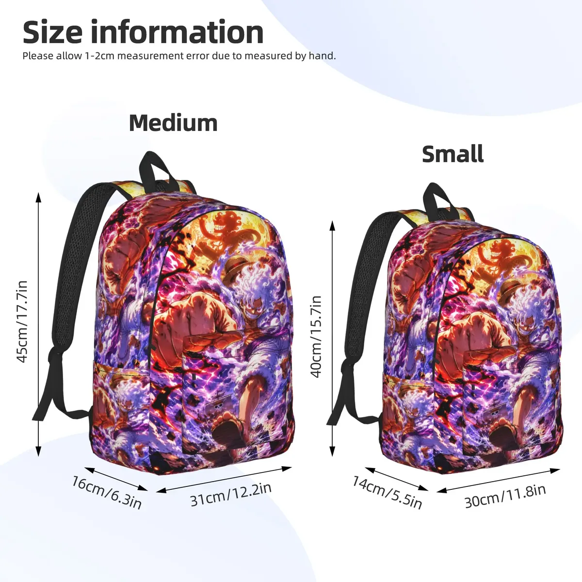 sac à dos one piece anime luffy gear 5, style shonen, avec compartiment à collation, fermeture éclair, pour le campus