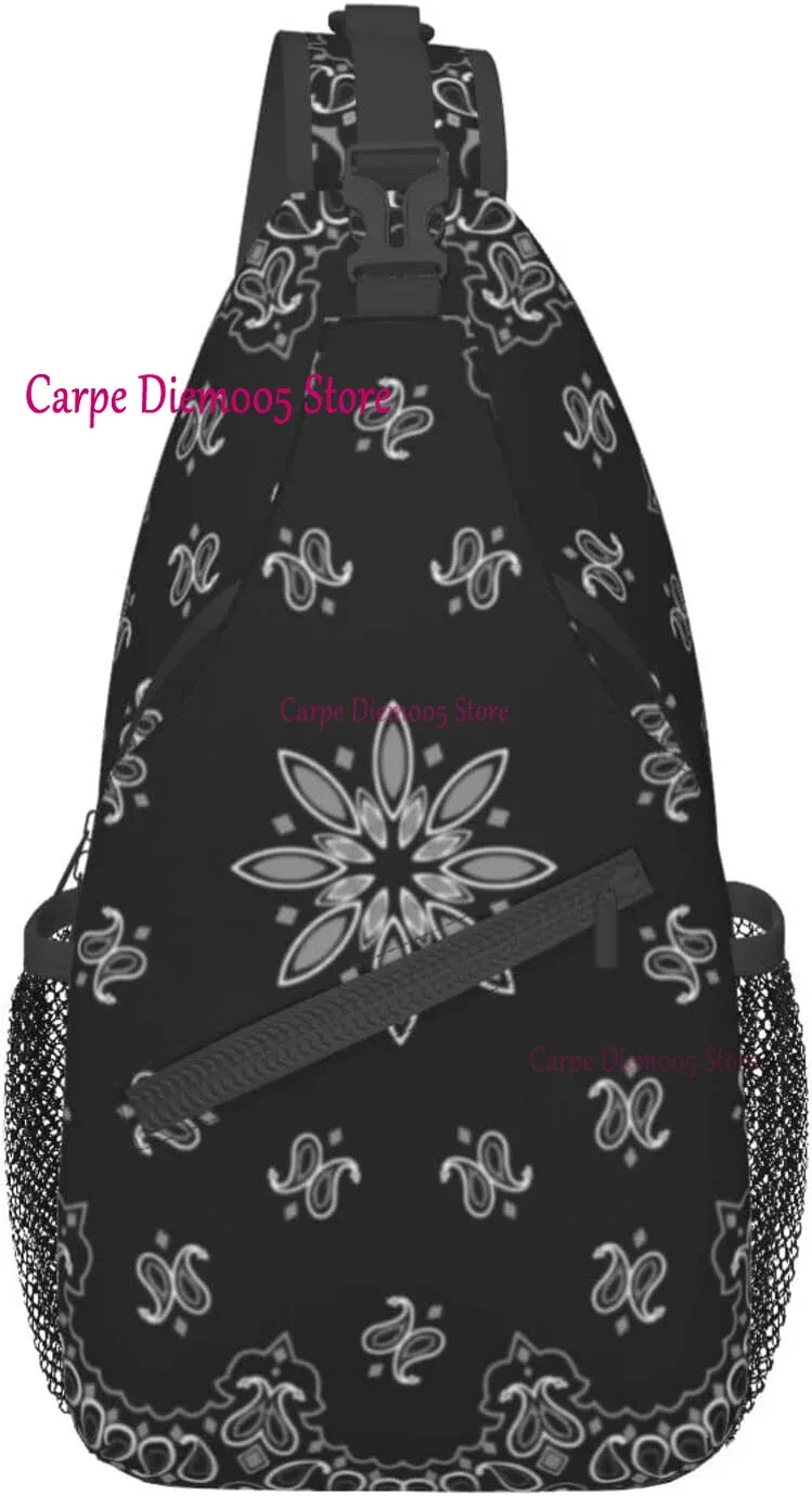 sac à bandoulière bandana paisley noir pour sac à dos à bandoulière sac de poitrine décontracté sac à dos pour randonnée marche vélo voyage cyclisme